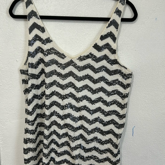 J Crew Sequined Tank Top Chevron Black White Medium 100% cotton - Picture 3 of 14
